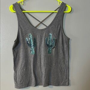 PINK Victoria's Secret Gray Tank Top with Sequin Cactus Design